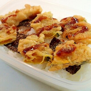 お弁当　味付海苔と南瓜天ぷらのご飯